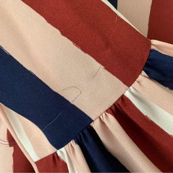 NWT BCBGMAXAZARIA Jeanne Striped Cabernet Blouse Boho Bell Sleeves Size Small - Picture 14 of 14